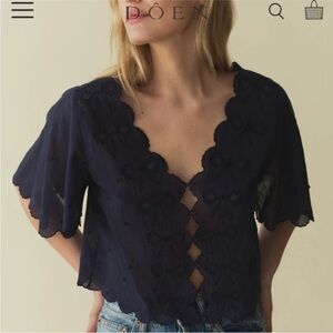 NWT DOEN Kacy Embroidered Top - Adriatic